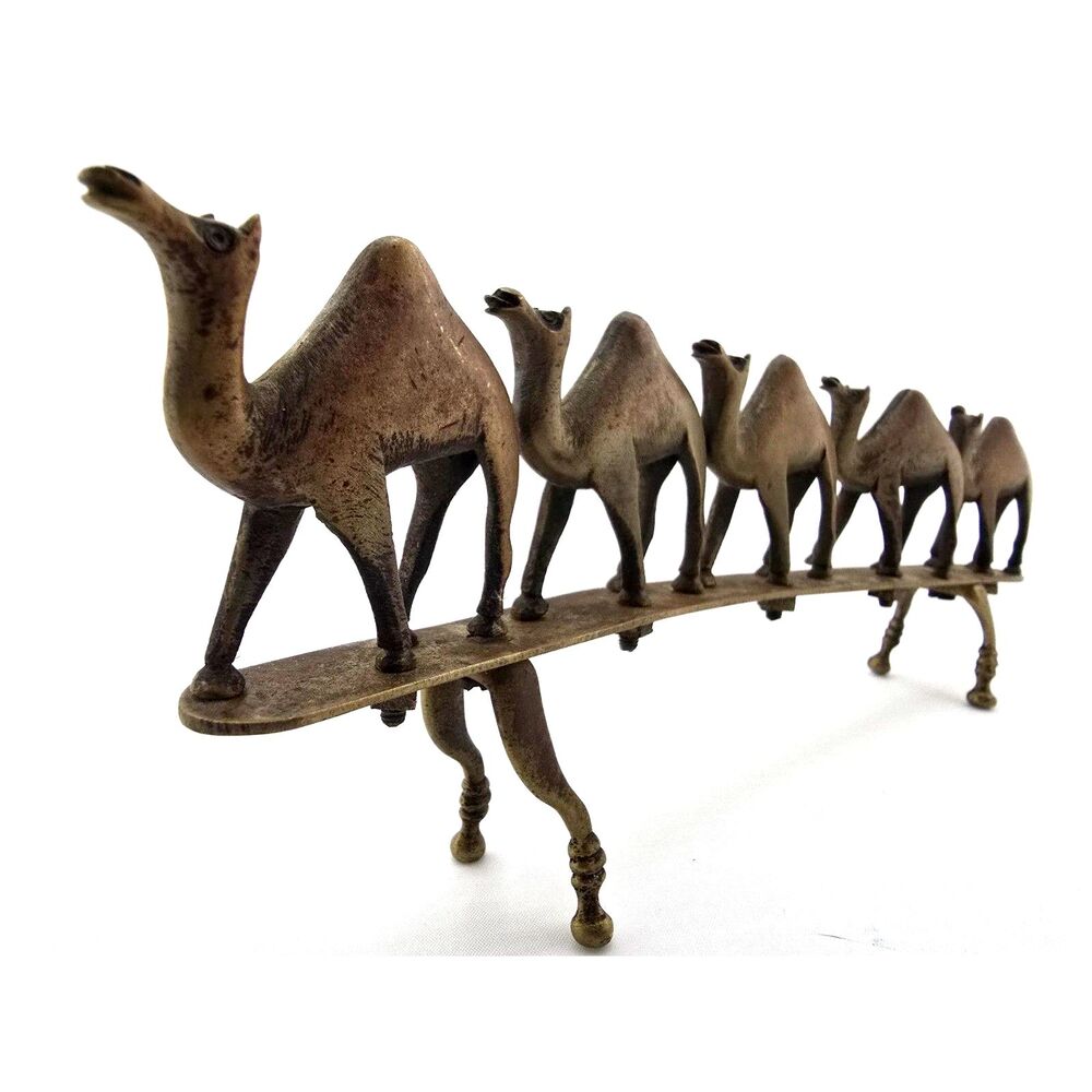 Vintage Brass Figurine Camel Caravan Sculpture 8” MCM Decor Desert Animal
